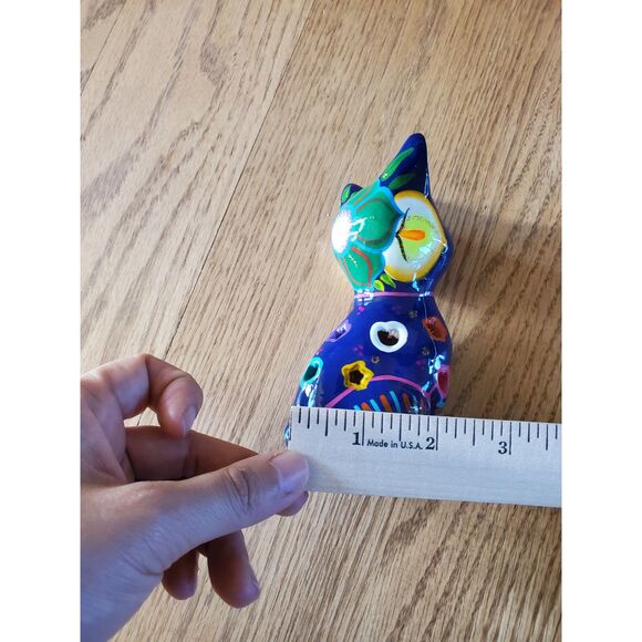 Mexican Pottery Blue Cat Figure Folk Art Hand Painted EUC - Picture 7 of 8